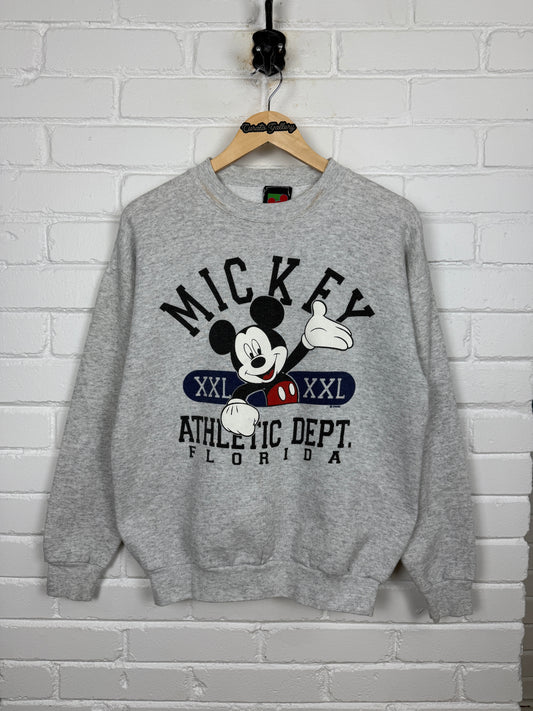 Vintage 90s Disney Mickey Mouse Athletic Dept Florida Crewneck Sweatshirt Size M Made In USA