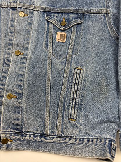 Vintage 90s Carhartt Light Wash Trucker Denim Jean Jacket Size XXL J-12