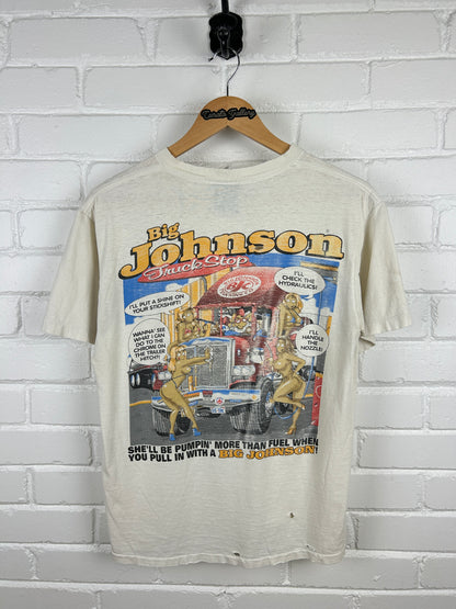 Vintage 90s Big Johnson Truck Stop Pull It In Fill'er Up T Shirt Size M