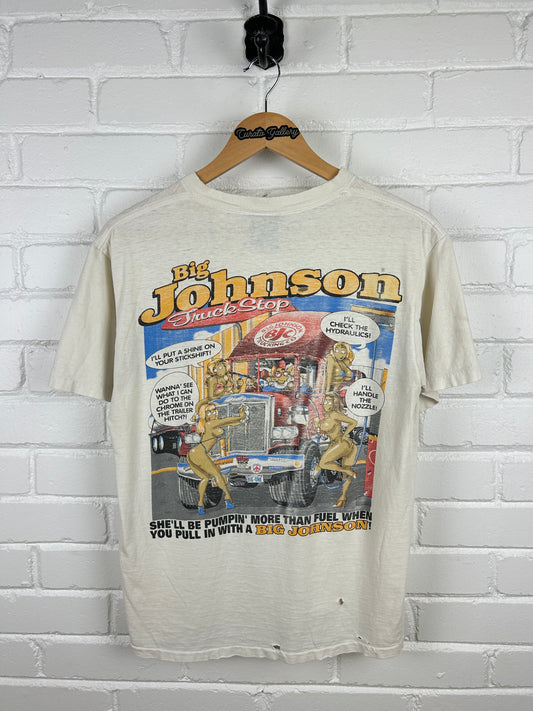 Vintage 90s Big Johnson Truck Stop Pull It In Fill'er Up T Shirt Size M