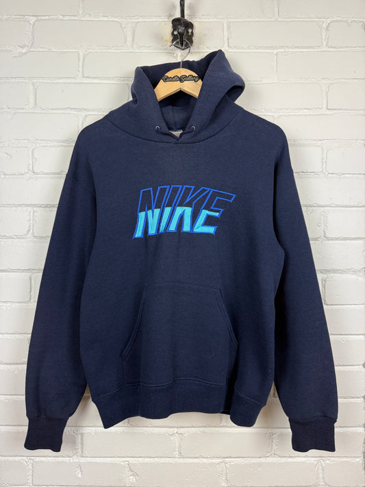 Vintage 80s/90s Nike Embroidered Spell Out Blue Ombre Hooded Sweatshirt Size M