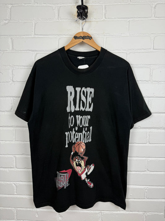 Vintage 90s Looney Tunes Taz Rise To Your Potential Thats Game Basketball T Shirt Size XL