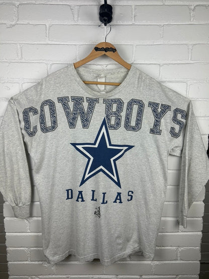 Vintage 1998 Dallas Cowboys Arm Spell Out Riddell NFL Long Sleeve T Shirt Size L