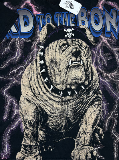 Vintage 90s Bad To The Bone bulldog Lighting All Over Print AOP T Shirt Size L