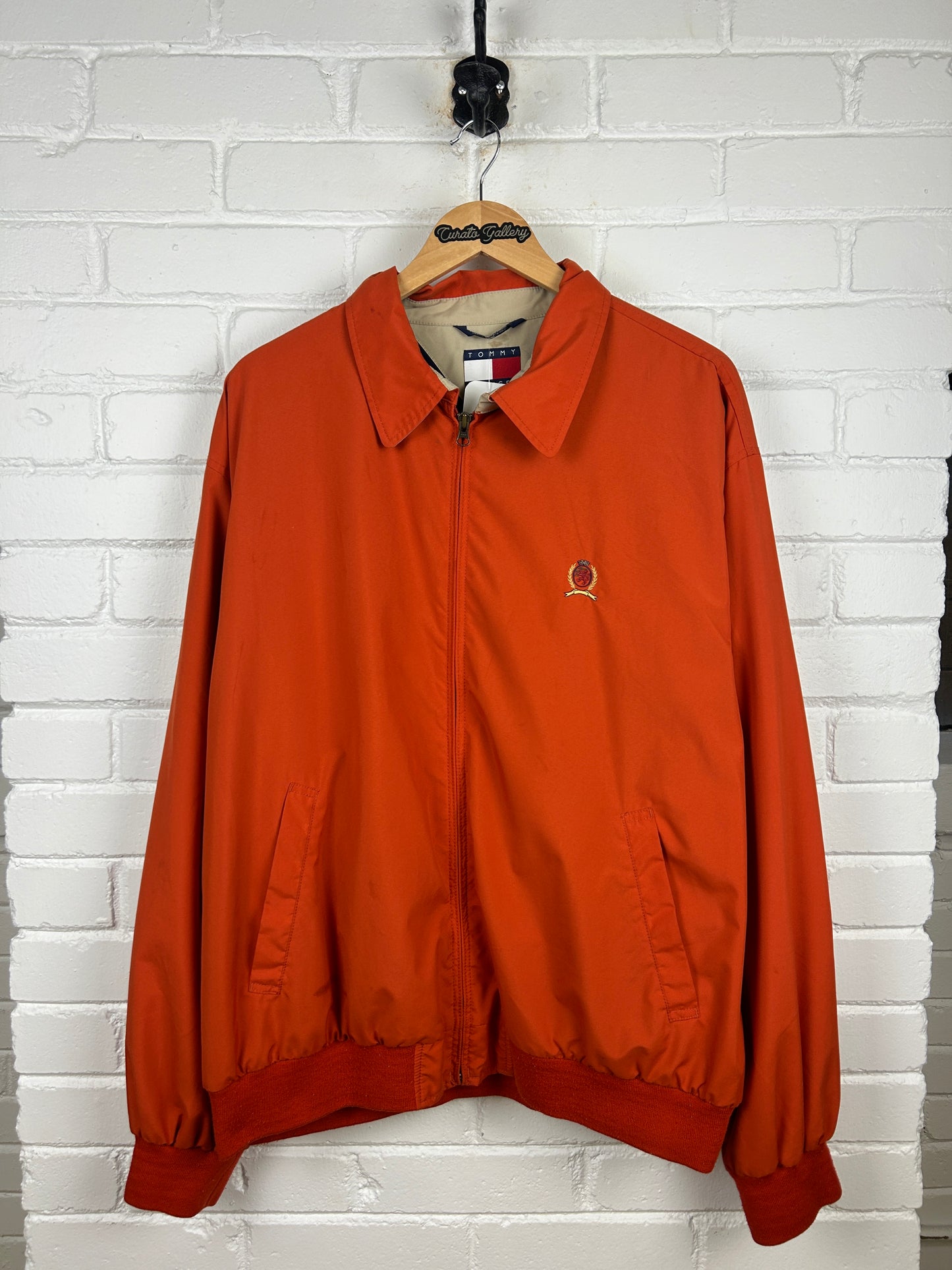 Vintage Tommy Hilfiger Embroidered Crest Fleece Lined Harrington Jacket Size XL