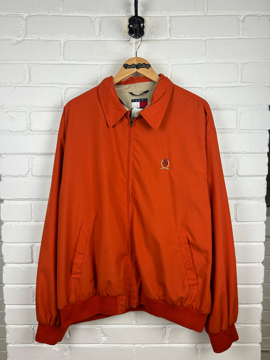 Vintage Tommy Hilfiger Embroidered Crest Fleece Lined Harrington Jacket Size XL