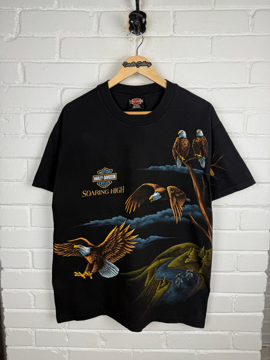 Vintage 1996 Harley Davidson Soaring High Bald Eagles AOP New York T Shirt Size L 90s