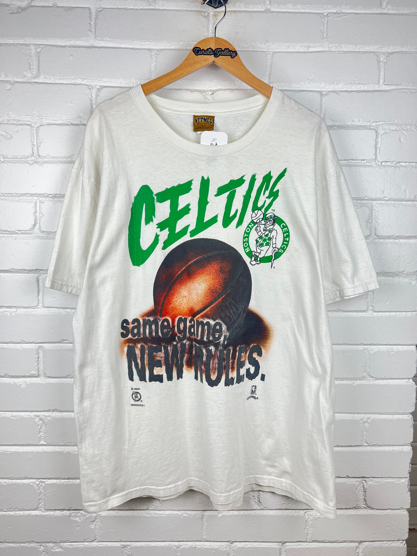Vintage 90s Boston Celctics NBA Same Game New Rules Nutmeg T Shirt Size XL