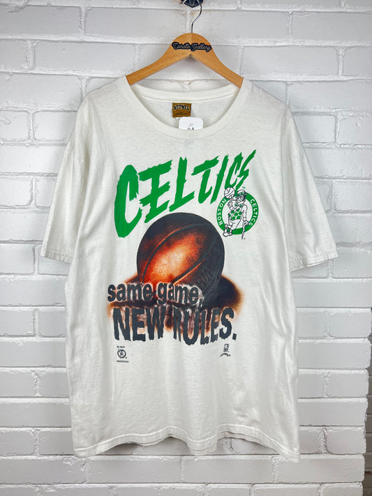 Vintage 90s Boston Celctics NBA Same Game New Rules Nutmeg T Shirt Size XL