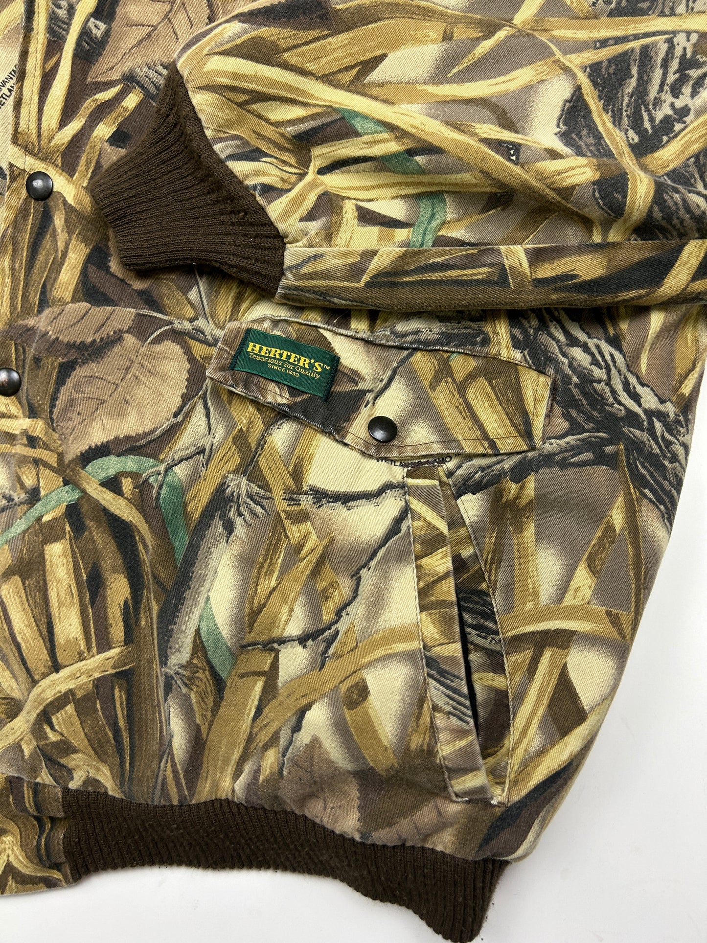 Vintage 90s Duxbak Real Tree Camo Quilted Lined Insulated Hooded Bomber Jacket Size XL