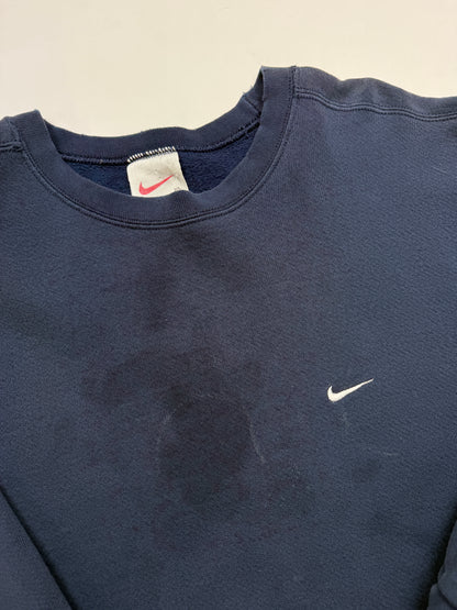 Vintage 90s Nike Embroidered Mini Swoosh Crewneck Sweatshirt Size XL Navy Blue