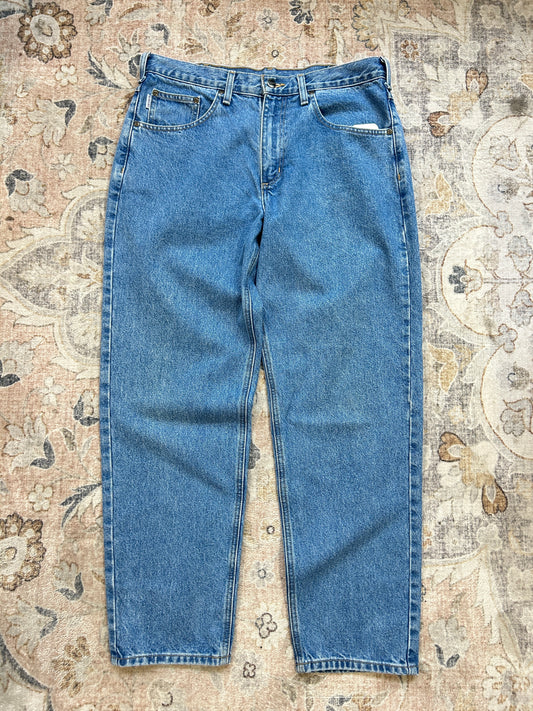 Carhartt Denim Work Wear Relaxed Fit Stone Wash Pants Size 35W