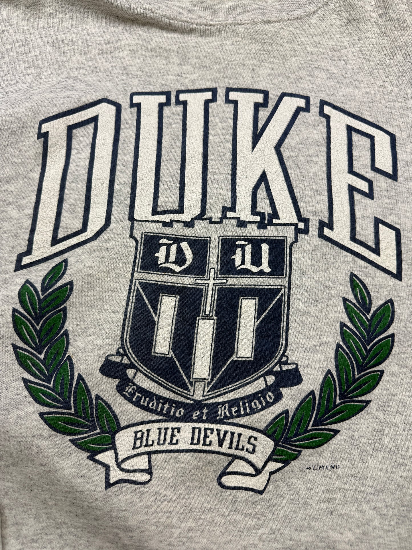 Vintage 90s Duke Blue Devils NCAA Collegiate Crest Front & Back Graphic Sweatshirt Size XL