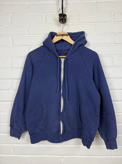Vintage 80s Poplar Thermal Lined Blank Full Zip Hooded Sweatshirt Size XS