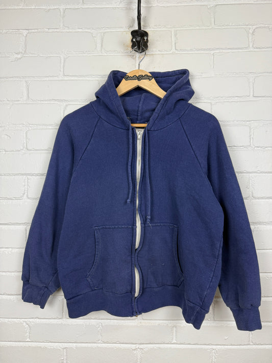 Vintage 80s Poplar Thermal Lined Blank Full Zip Hooded Sweatshirt Size XS