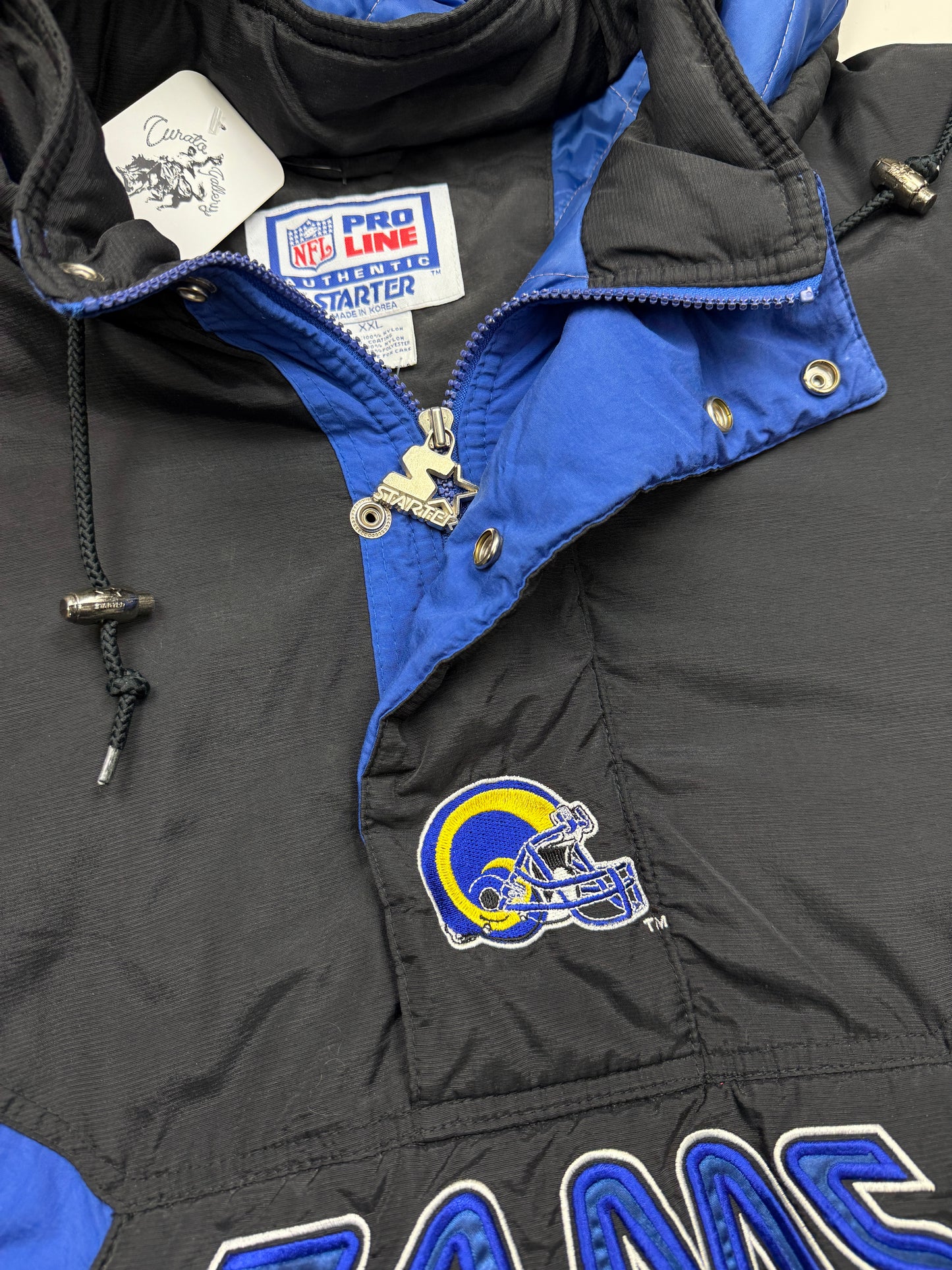 Vintage 90s St Louis Rams NFL Pro Line 1/2 Zip Starter Insulated Jacket Size XXL Black