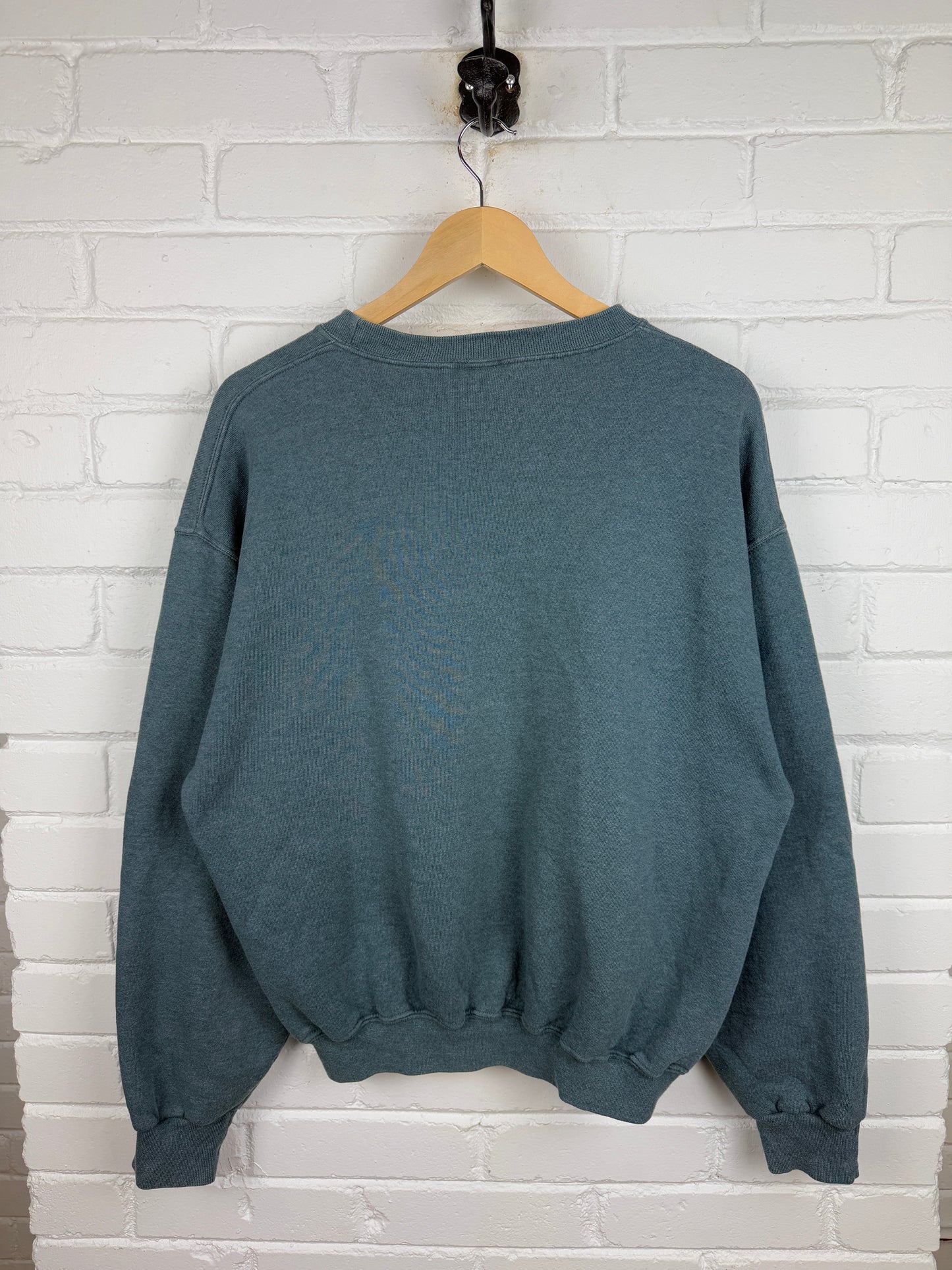 Vintage Russell Athletic Cropped Boxy Fit Blank Crewneck Sweatshirt Size Large Steel Teal