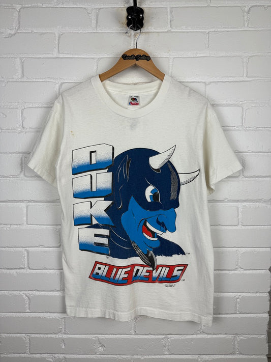 Vintage 90s Duke Blue Devils University NCAA Basketball Big Graphic T Shirt Size L March Madness