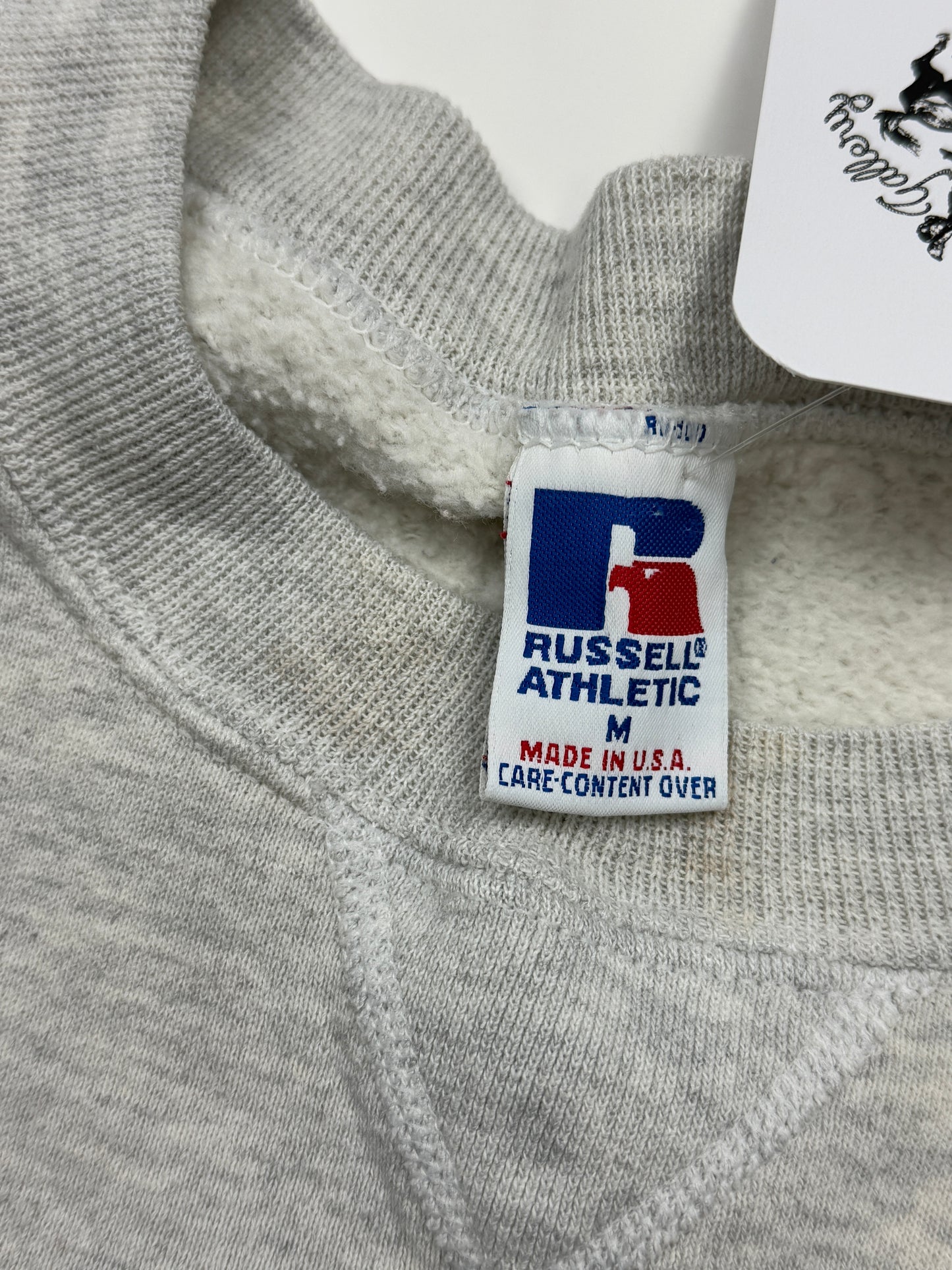 Vintage 90s Russell Athletic Cropped Boxy Fit Blank Crewneck Sweatshirt Size M Heather Gray