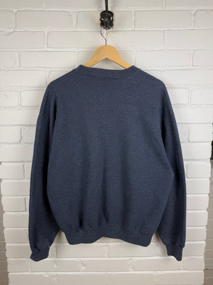 Vintage  Russell Athletic Cropped Boxy Fit Blank Crewneck Sweatshirt Size L Charcoal Blue