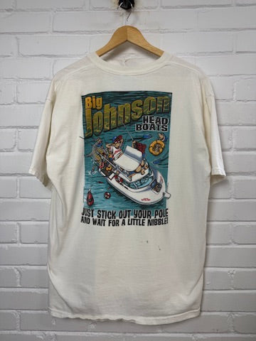 Vintage 2002 Big Johnson Head Boats Humour Funny Graphic T Shirt Size XL