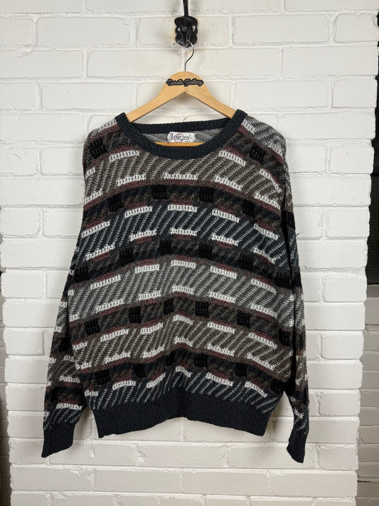 Vintage 90s Jantzen 3D Knit Multicolor Knit Sweater Size XL Made USA