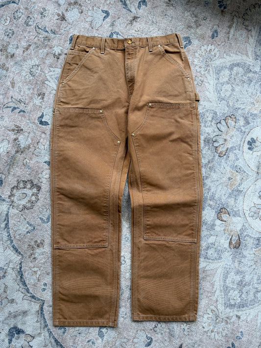 Vintage Carhartt Canvas Work Wear Double Knee Dungaree Fit Pants Size 33W B01