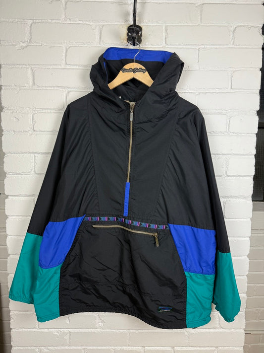 Vintage 90s LL Bean Tri Color Nylon Aztec Anorak Pullover Light Windbreaker Size XL