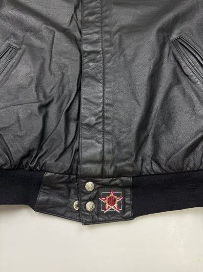 Vintage 90s Mark Martin Valvoline Racing Jeff Hamilton Leather Bomber Jacket Size L Black