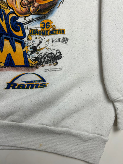 Vintage 1995 St Louis Rams Wrecking Crew Bettis Gilbert Caricature NFL Sweatshirt Size L 90s