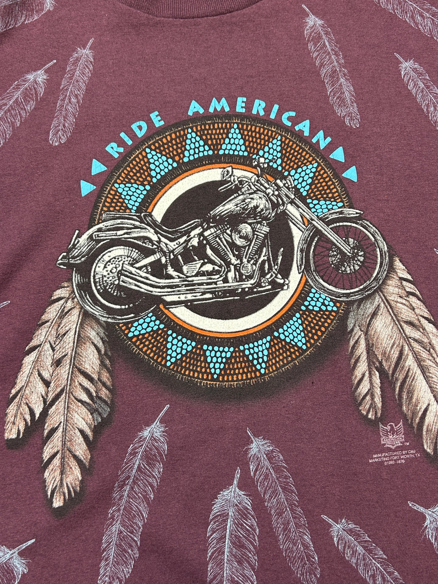 Vintage 1993 3D Emblem American Biker Ride American Youngstown 25 Anni AOP T Shirt Size XL