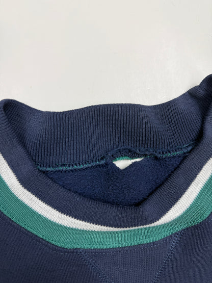 Vintage 90s Blank Striped Cuffs Navy Blue Crewneck Sweatshirt Size XL