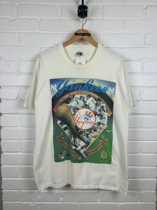 Vintage 90s New York Yankees Twenty Four Time World Champs MLB Baseball T Shirt Size XXL