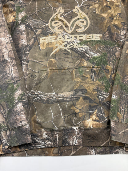 Real Tree XTRA Embroidered Logo All Over Print Camo Hooded Sweatshirt Size XL