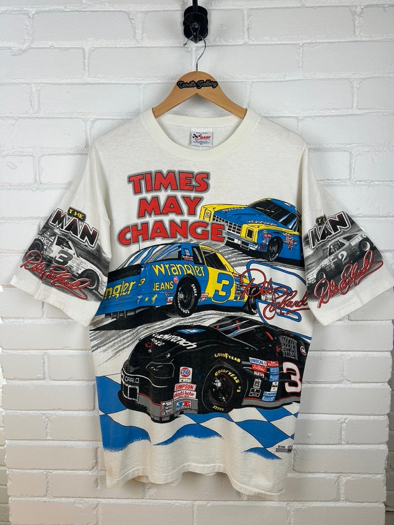 Vintage 1996 Dale Earnhardt Times May Change But The Man Remains Nascar AOP T Shirt Size XL 90s