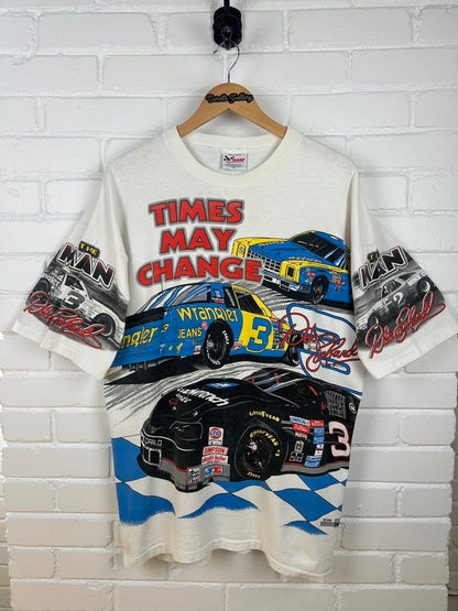 Vintage 1996 Dale Earnhardt Times May Change But The Man Remains Nascar AOP T Shirt Size XL 90s