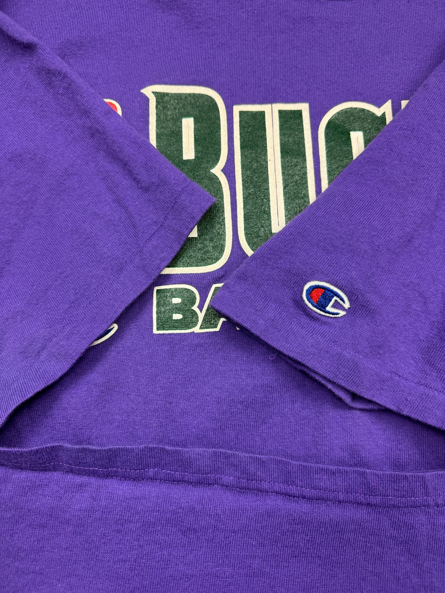 Vintage 90s Milwaukee Bucks NBA Basketball Champion Cropped Boxy T Shirt Size XXL Purple