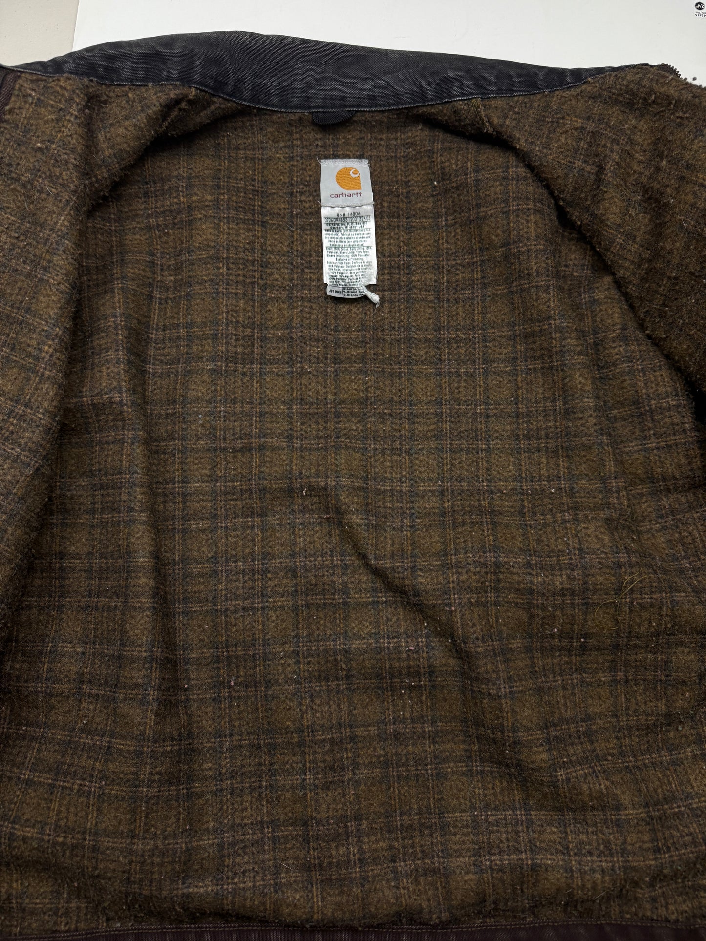 Vintage Carhartt Blanket Lined Brown Canvas Detroit Cropped Jacket Size XL J97 DKB