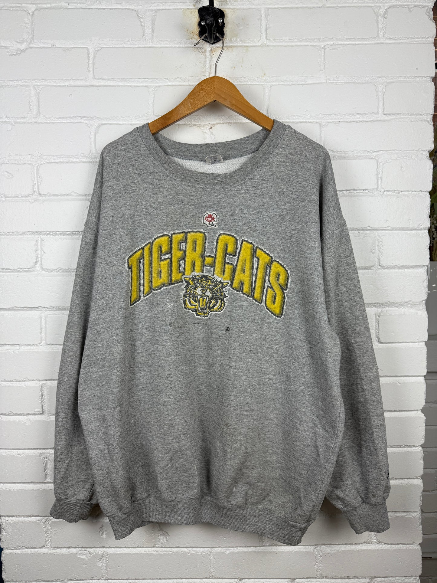 Vintage 1999 Hamilton Tiger Cats Arc Spell Out Starter Graphic Sweatshirt Size XL 90s