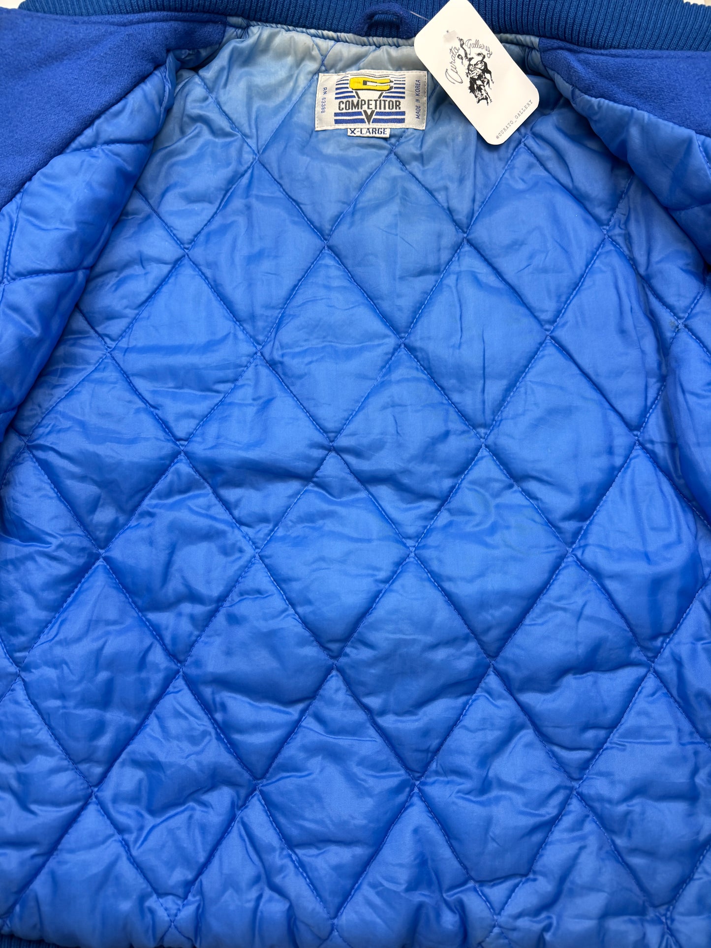 Vintage 80s/90s Detroit Pistons NBA Script Spell Out Insulated Wool Bomber Jacket Size XL