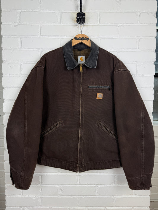 Vintage Carhartt Blanket Lined Brown Canvas Detroit Cropped Jacket Size XL J97 DKB