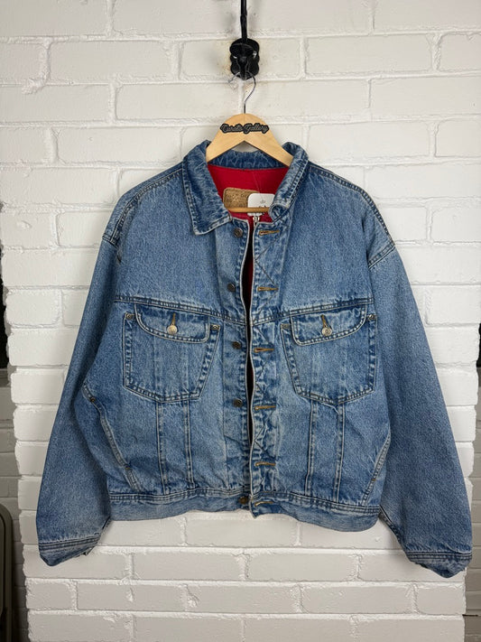 Vintage Gap Denim Lined Zip Up Hybrid Trucker Style Jacket Size L