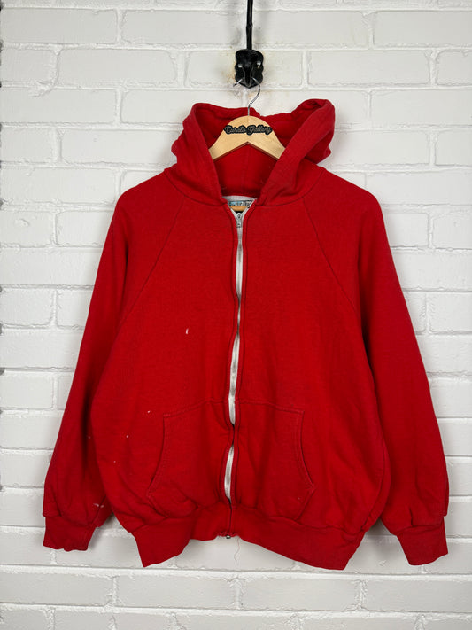 Vintage 80s Lifetrends Thermal Lined Blank Full Zip Hooded Sweatshirt Size L Red