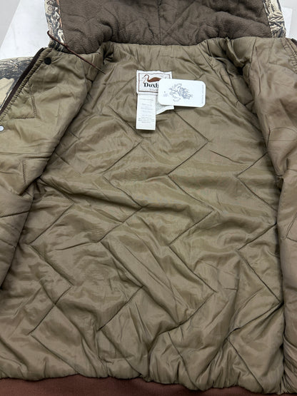Vintage 90s Duxbak Real Tree Camo Quilted Lined Insulated Hooded Bomber Jacket Size XL