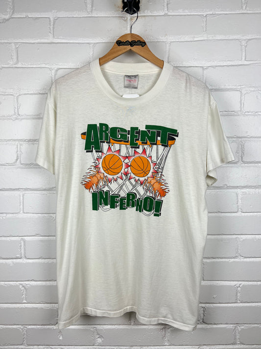 Vintage 90s Argent Inferno Basketball Flames Sports Graphic T Shirt Size L