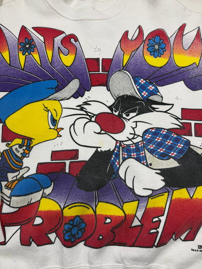 Vintage 1996 looney Tunes Tweety Bird Sylvestre Whats Your Problem? Sweatshirt Size L 90s