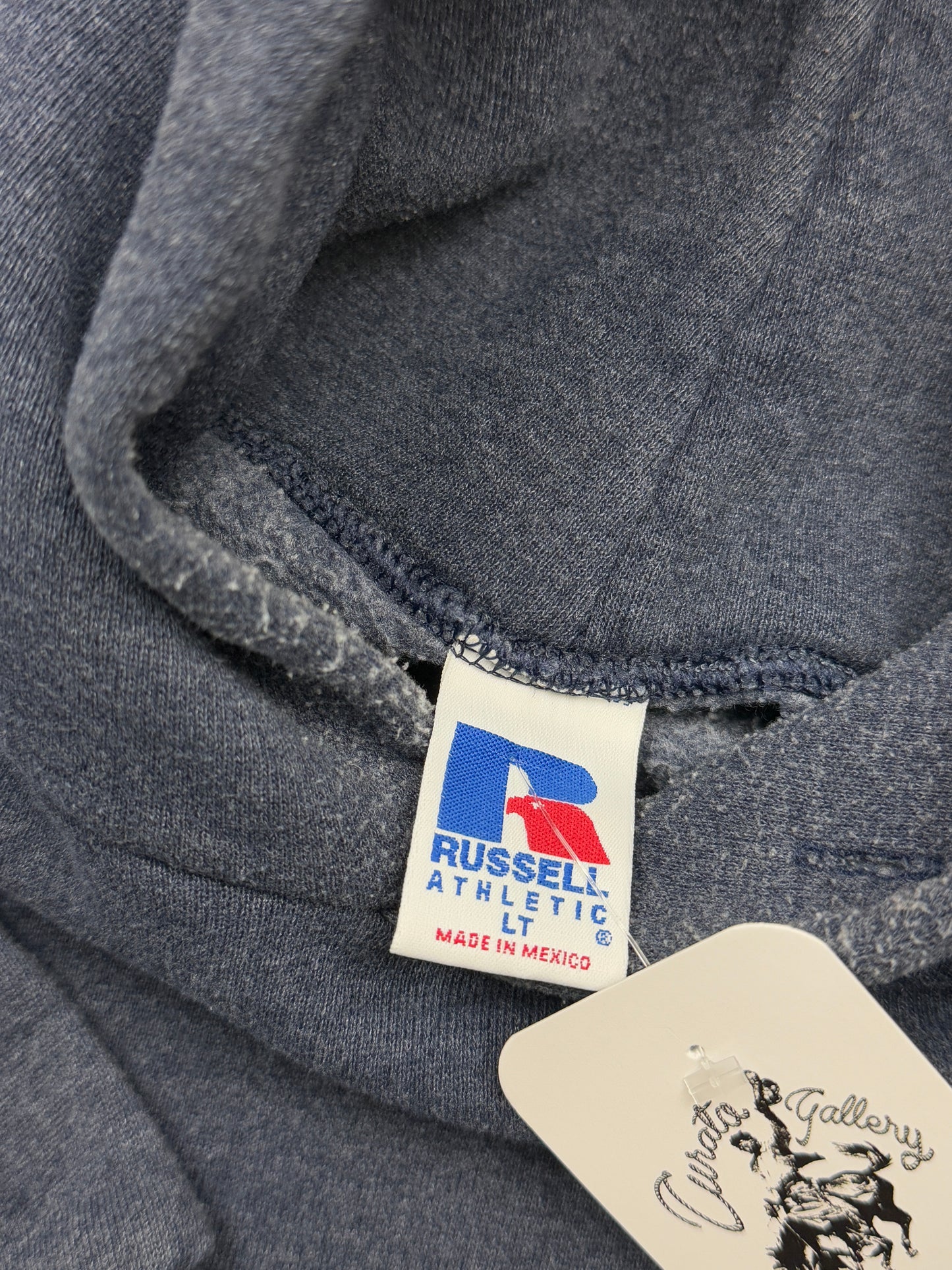 Vintage Russell Athletic Blank Hooded Sweatshirt Size LT Charcoal Blue