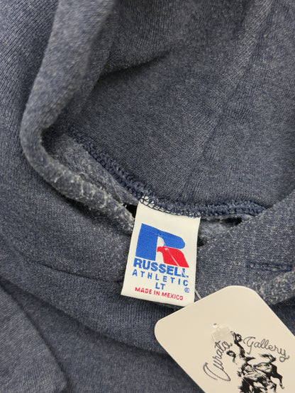 Vintage Russell Athletic Blank Hooded Sweatshirt Size LT Charcoal Blue