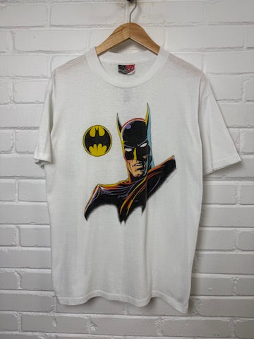 Vintage 1989 Batman DC Comics Graphic Big Face Cartoon T Shirt Size L 80s