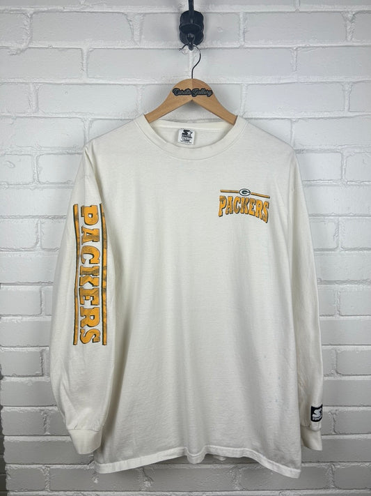 Vintage 90s Green Bay Packers NFL Sleeve Spell Out Starter Long Sleeve T Shirt Size L
